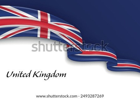 Waving ribbon with flag of United Kingdom. Template for independence day poster design