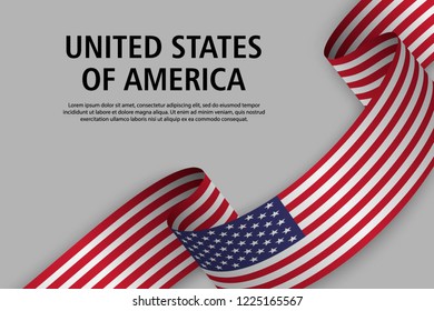 Waving ribbon with Flag of United States of America, Template for Independence day banner. vector illustration