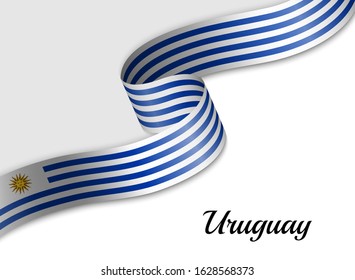waving ribbon flag of Uruguay. Template for independence day banner