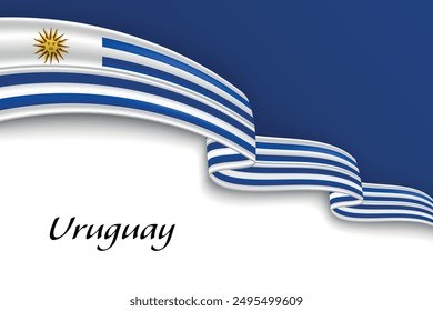 Waving ribbon with flag of Uruguay. Template for independence day poster design