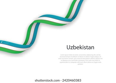 Ondeando una cinta con la bandera de Uzbekistán. Plantilla para diseño de afiches del día de la independencia