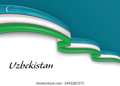 Waving ribbon with flag of Uzbekistan. Template for independence day poster design