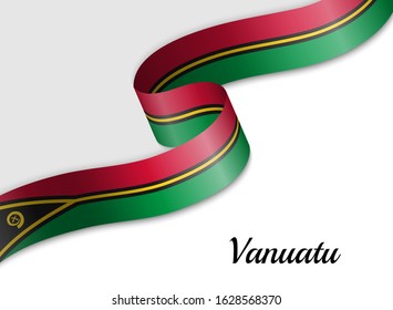 waving ribbon flag of Vanuatu. Template for independence day banner