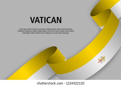 Waving ribbon with Flag of Vatican, Template for Independence day banner. vector illustration