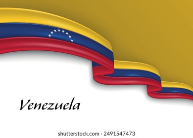 Waving ribbon with flag of Venezuela. Template for independence day poster design