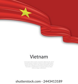 Ondeando cinta con la bandera de Vietnam. Plantilla para diseño de póster del día de la independencia