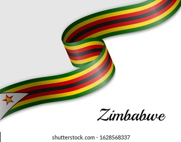 waving ribbon flag of Zimbabwe. Template for independence day banner