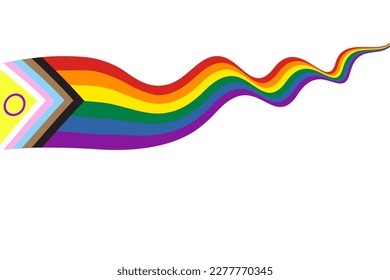 Waving ribbon of new progress Pride flag. Rainbow LGBT symbol