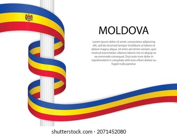 Waving Band auf Pol mit der Flagge der Republik Moldau. Vorlage für die Erstellung eines unabhängigen Tagesplakats
