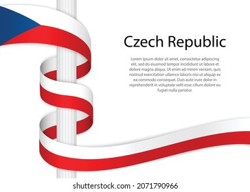 Waving ribbon on pole with flag of Czech Republic. Template for independence day poster design