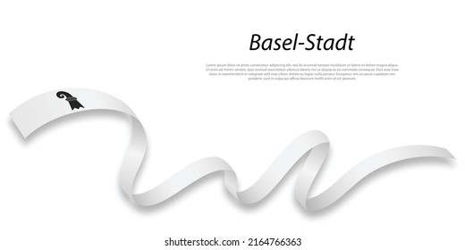 Waving ribbon or stripe with flag of Basel-Stadt is a region of Switzerland