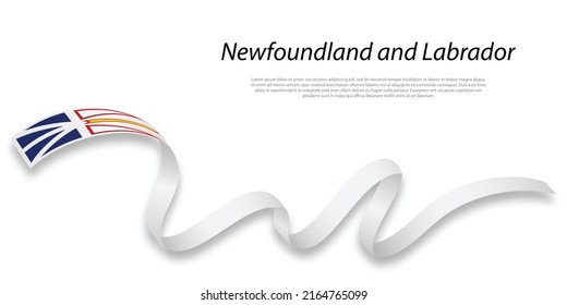 Waving ribbon or stripe with flag of Newfoundland and Labrador is a province of Canada