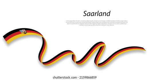 Waving ribbon or stripe with flag of Saarland is a state of Germany