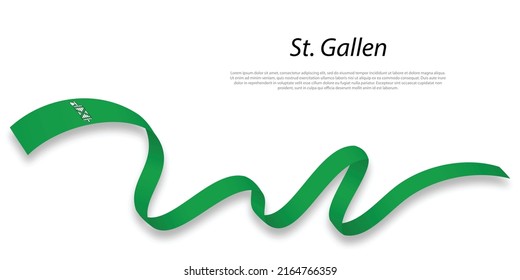 Waving ribbon or stripe with flag of St. Gallen is a region of Switzerland