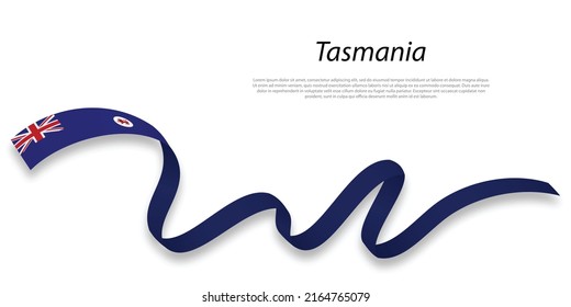 Waving ribbon or stripe with flag of Tasmania is a state of Australia