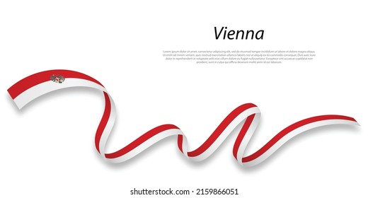 Waving ribbon or stripe with flag of Vienna is a state of Austria