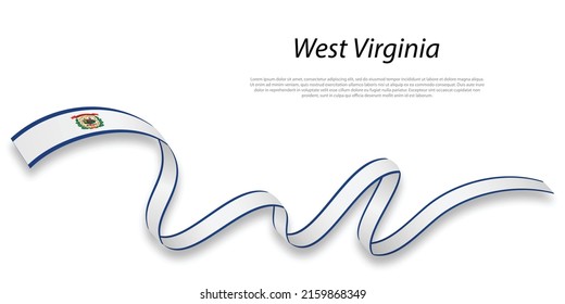 Waving ribbon or stripe with flag of West Virginia is a state of United States