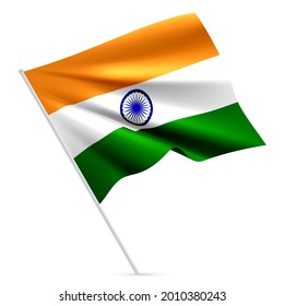 Waving Rippled Flag of India on White Background