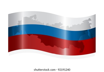Waving russian flag with map of the Russian Federation. Vector-Illustration