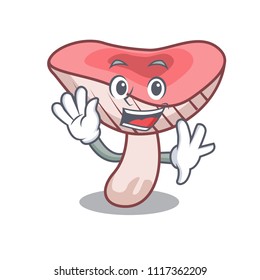 Waving russule mushroom character cartoon