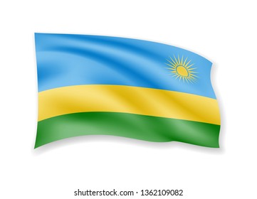 Waving Rwanda flag on white. Flag in the wind vector illustration.