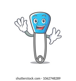 Waving safety pin character cartoon