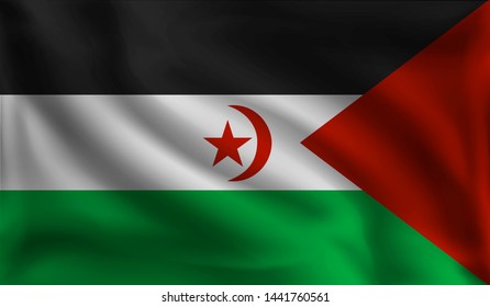 Waving Sahrawi Arab democratic Republic flag, the flag of Sahrawi Arab democratic Republic, vector illustration