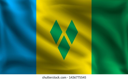 Waving Saint Vincent And The Grenadines flag, the flag of Saint Vincent And The Grenadines, vector illustration