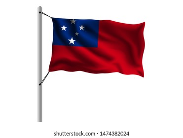 Waving Samoa flag on flagpole on isolated background, flag of Samoa, vector illustration