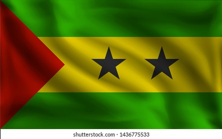 Waving Sao Tome and Principe flag, the flag of Sao Tome and Principe, vector illustration