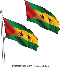 Waving Sao Tome and Principe Flag on Flagpole