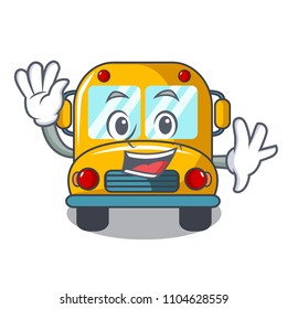 Waving school bus character cartoon