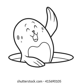 Waving Seal. coloring book. vector illustration