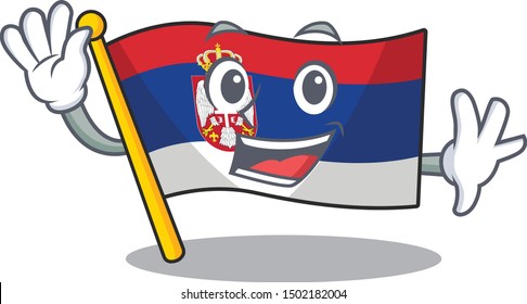 Waving serbia flag flown on cartoon pole