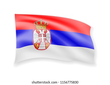 Waving Serbia flag on white. Flag in the wind. Vector illustration