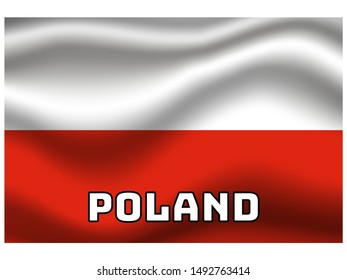 Waving with shadow and name of country Beautiful national flag of Republic of Poland. original colors and proportion. Simply vector illustration eps10, from countries flag set.