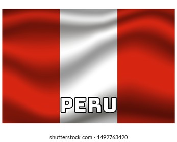 Waving with shadow and name of country Beautiful national flag of Republic of Peru. original colors and proportion. Simply vector illustration eps10, from countries flag set.