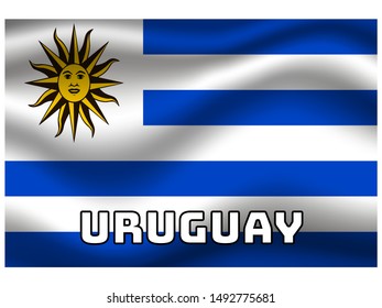 Waving with shadow and name of country Beautiful national flag of Republic of Uruguay, original colors and proportion. Simply vector illustration eps10, from countries flag set.