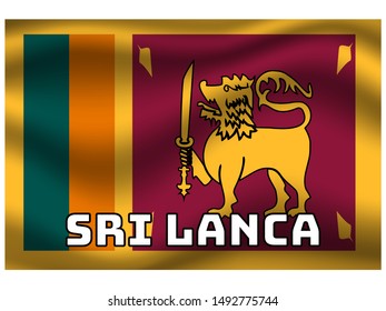 Waving with shadow and name of country Beautiful national flag of Democratic Socialist Republic of Sri Lanka. original colors and proportion. Simply vector illustration eps10, from countries flag set.