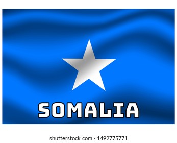 Waving with shadow and name of country Beautiful national flag of Federal Republic of Somalia. original colors and proportion. Simply vector illustration eps10, from countries flag set.