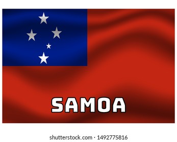 Waving with shadow and name of country Beautiful national flag of Independent State of Samoa. original colors and proportion. Simply vector illustration eps10, from countries flag set.