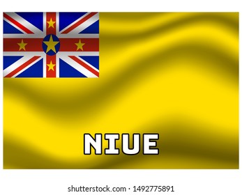 Waving with shadow and name of country Beautiful national flag of Niue. original colors and proportion. Simply vector illustration eps10, from countries flag set.