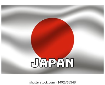 Waving with shadow and name of country National flag of Japan . original colors and proportion. Simply vector illustration, from countries flag set.