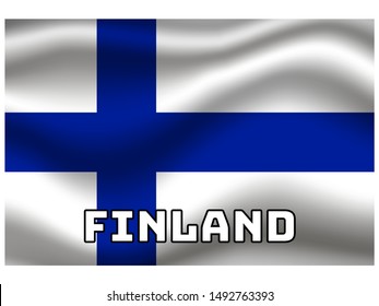 Waving with shadow and name of country National flag of Republic of Finland. original colors and proportion. Simply vector illustration, from countries flag set.