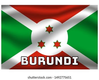 Waving with shadow and name of country National flag of Republic of Burundi. original colors and proportion. Simply vector illustration eps10, from countries flag set.