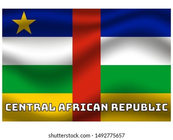 Waving with shadow and name of country National flag of Central African Republic. original colors and proportion. Simply vector illustration eps10, from countries flag set.