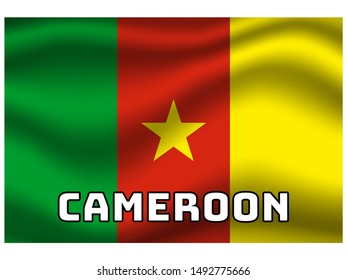 Waving with shadow and name of country National flag of Republic of Cameroon. original colors and proportion. Simply vector illustration eps10, from countries flag set.
