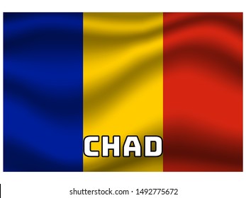Waving with shadow and name of country National flag of Republic of Chad. original colors and proportion. Simply vector illustration eps10, from countries flag set.