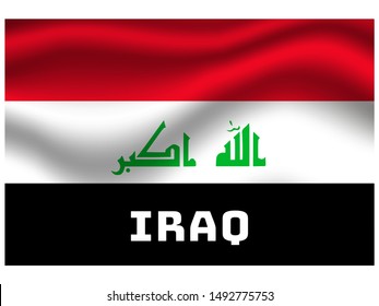 Waving with shadow and name of country National flag of Republic of Iraq . original colors and proportion. Simply vector illustration, from countries flag set.
