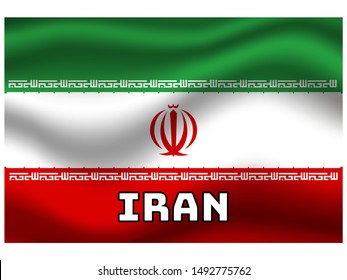 Waving with shadow and name of country National flag of Islamic Republic of Iran . original colors and proportion. Simply vector illustration, from countries flag set.